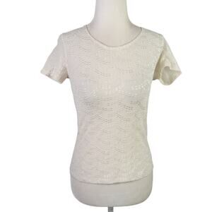 Vintage 90s Nicola cream lace fitted t-shirt top S